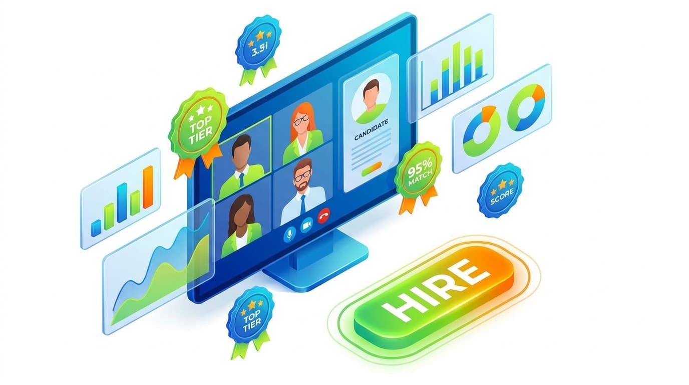 Interview dashboard with candidate rankings and hiring analytics